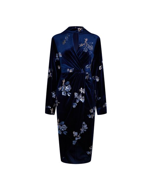 Biba Blue Embellished Velvet Dress