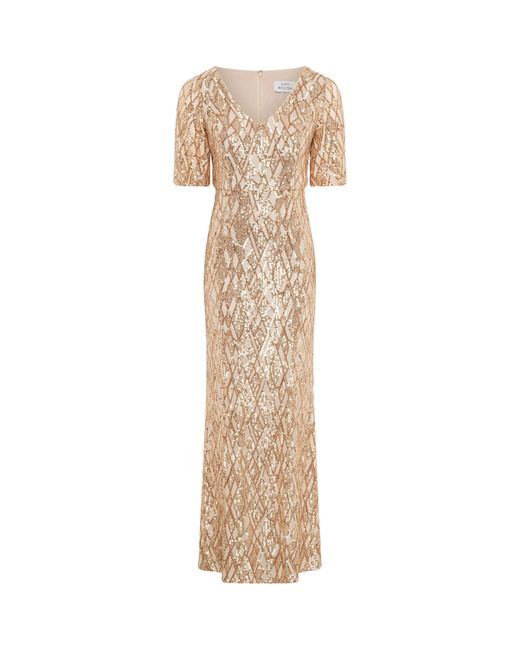 Gina Bacconi Natural Pat Sequin Maxi Dress