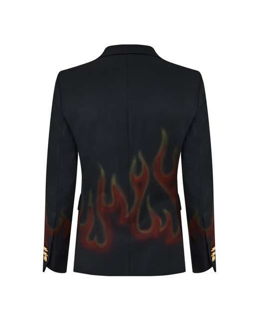 Palm Angels Black Burning Double Breasted Blazer for men