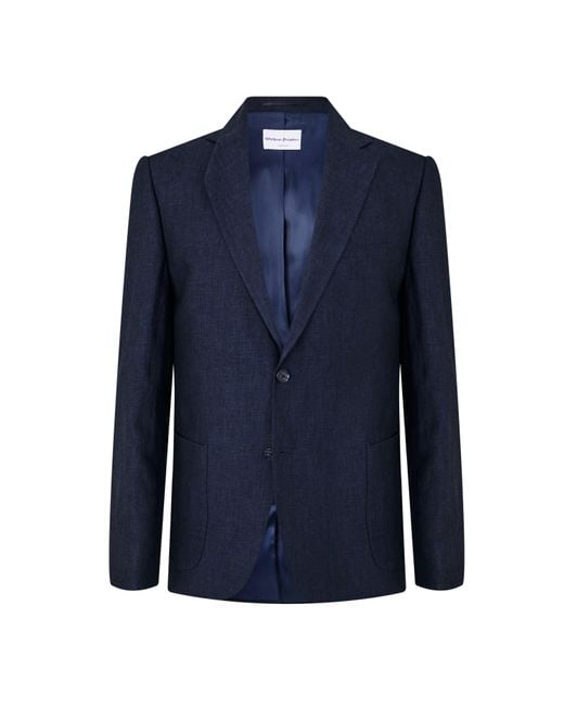 Without Prejudice Blue Frith Slim Fit Linen Jacket for men