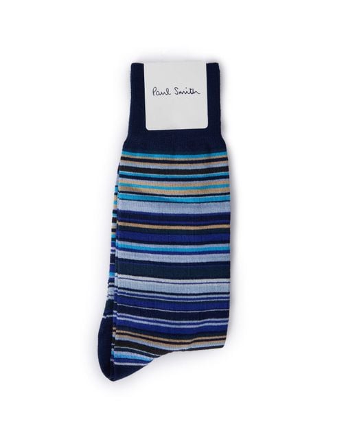 Paul Smith Blue Multi Stripe Cotton Crew Socks for men