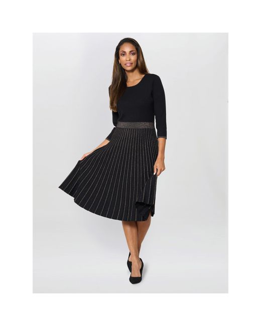 Gina Bacconi Black Apple Pleated Midi Dress