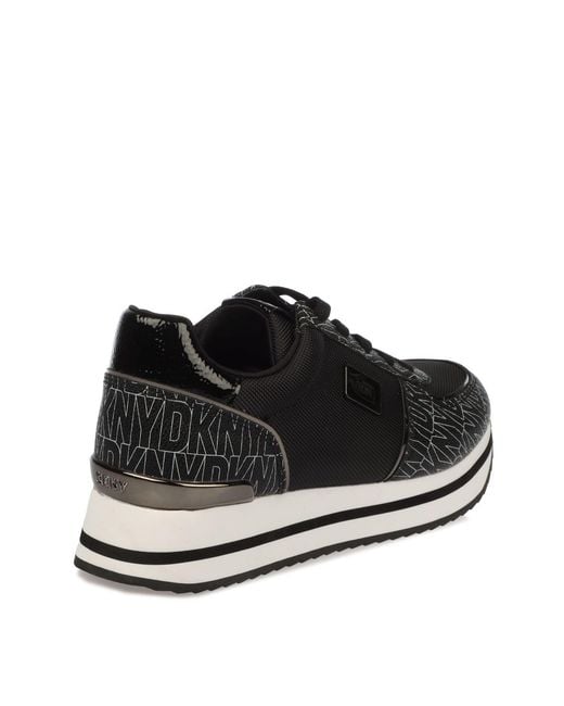 DKNY Black Davie Lace Up Wedge Trainers