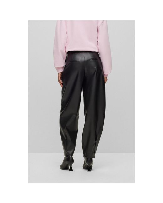 HUGO Black Hesizila Solid Patterned Wide Leg Pants