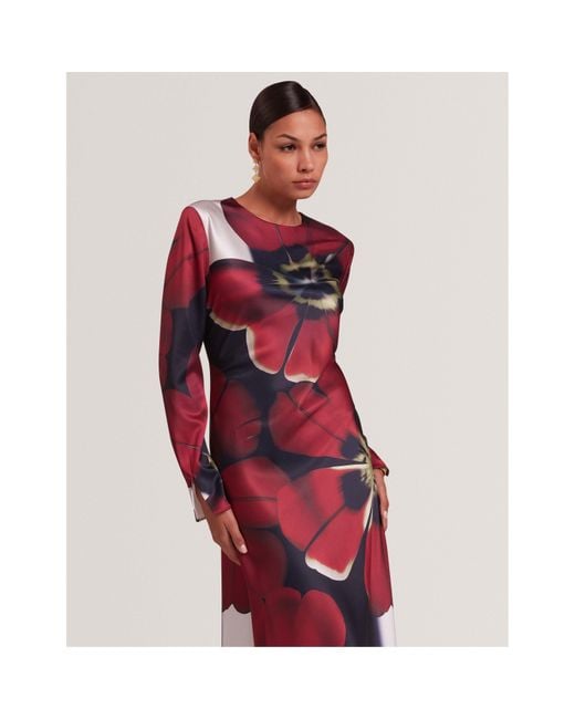 Ted Baker Red Long Sleeve Print Tea Dress