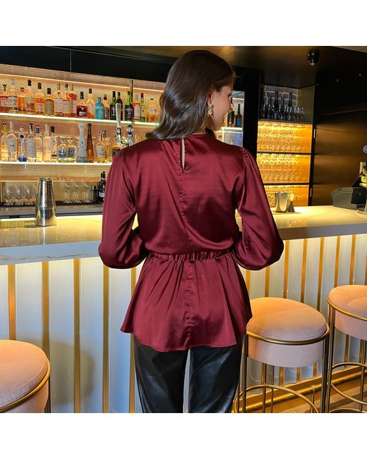 AX Paris Multicolor Satin Long Sleeve Detail Belt Top