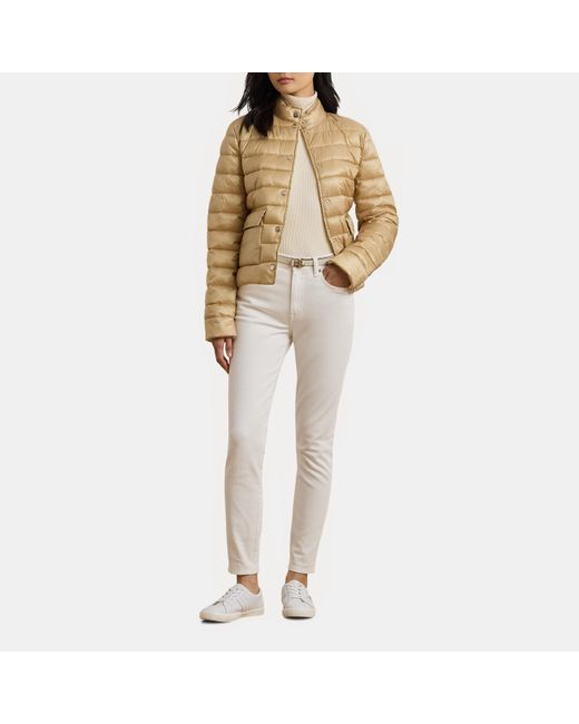 Ralph Lauren Natural Metallic Quilted Duck Down Long Sleeve Short Puffer Jacket