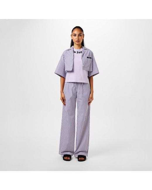Palm Angels Purple Striped Cropped Shirt