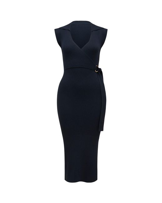 Forever New Blue Liv Sleeveless Collar Wrap Knit Dress