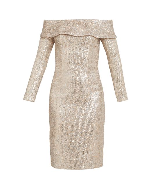 Gina Bacconi Gray Anthea Off The Shoulder Sequin Dress