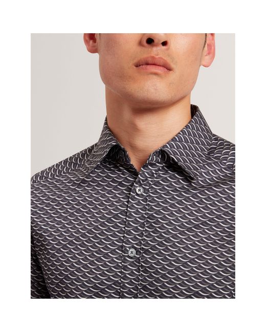 Ted Baker Gray Geo Print Long-Sleeve Patterned Shirt for men