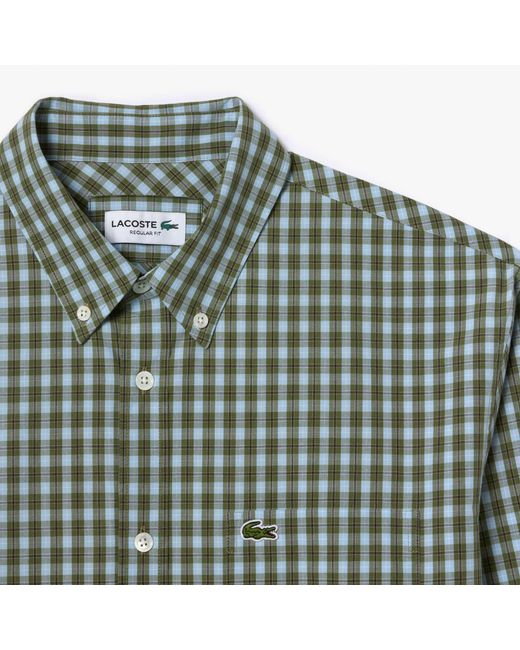 Lacoste Green Regular-Fit Plaid Poplin Shirt for men