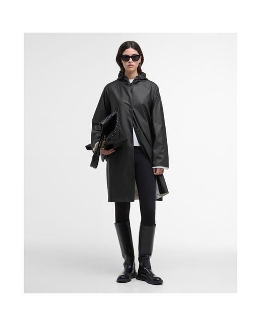 Barbour Black Recoleta Hooded Long Sleeve Knee Length Rain Anorak