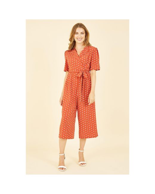 Yumi' Orange Spot Print Retro Culotte Jumpsuit