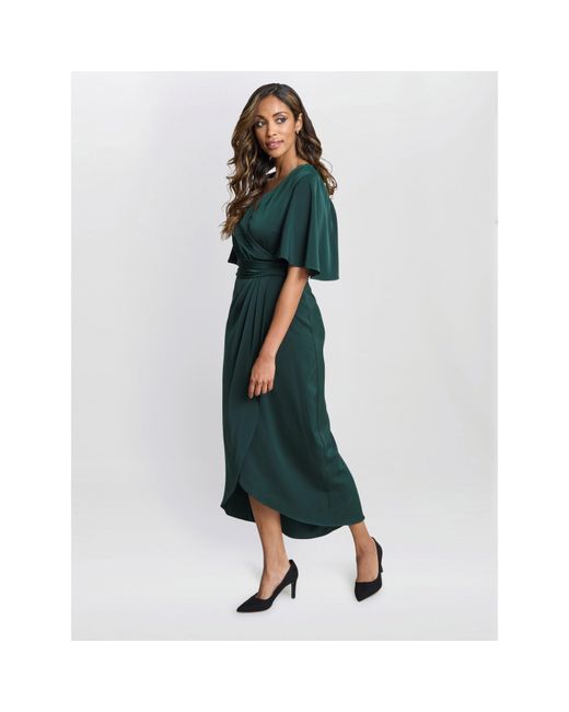 Gina Bacconi Green Misha V-Neck Midi Wrap Dress