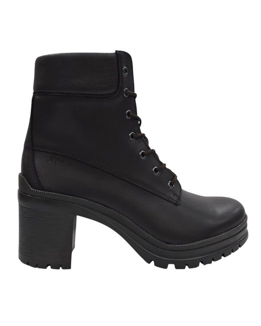 Jack Wills Black Premium Leather Block Heel Lace Up Ankle Boots