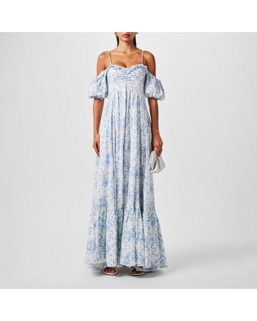 LoveShackFancy Blue Tabithea Lightweight Relaxed Fit Maxi Dress
