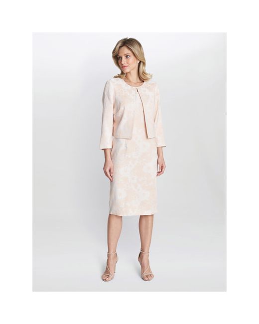 Gina Bacconi White Lily Jacquard Shift Dress And Bolero
