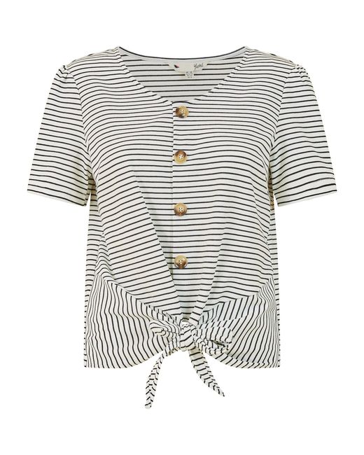 Yumi' Natural Striped Jersey Button Detail Top