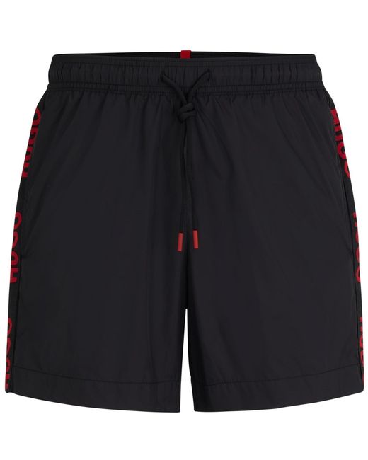 HUGO Black Fab Swim Shorts With Tape Logo Detail for men