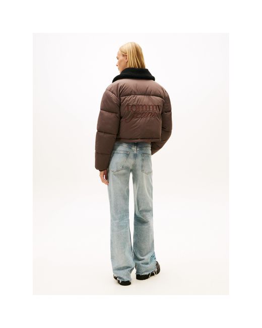 Tommy Hilfiger Brown Teddy Colour Short Puffer Jacket