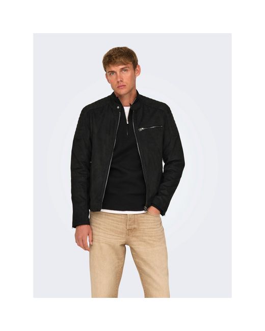 ONLY Black Bomber Faux Leather Jacket for men