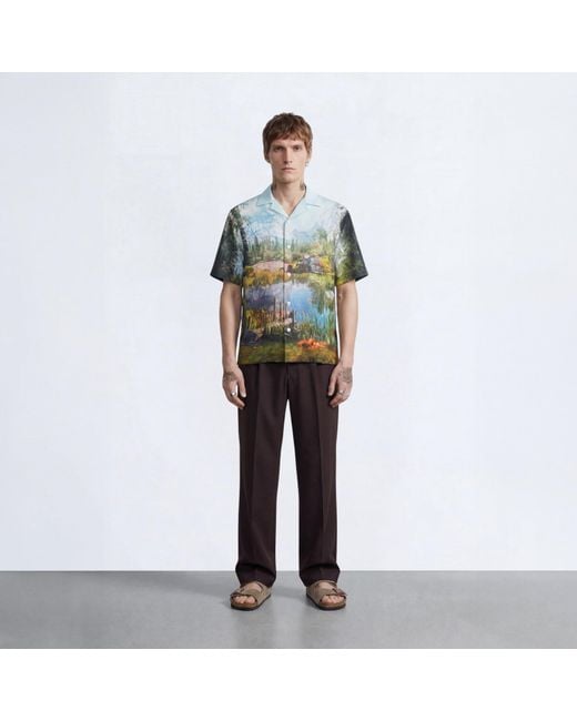 Twisted Tailor Blue Lorcan Landscape Print Revere Shirt for men