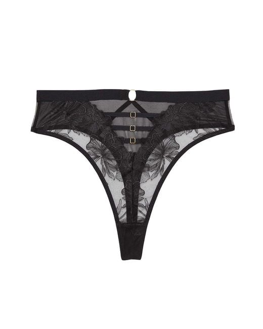 Playful Promises Black Eleanor Strappy Embroidery High Waist Thong