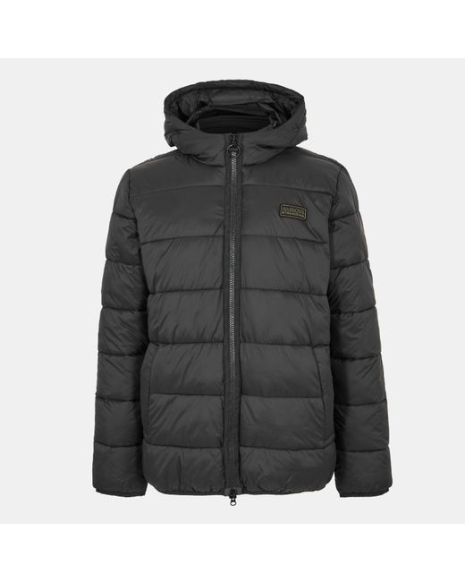 Barbour Black Bobber Quilted Fixed Hood Short Puffer Jacket for men