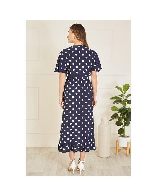 Mela London Blue Spot Print Wrap Midi Dress