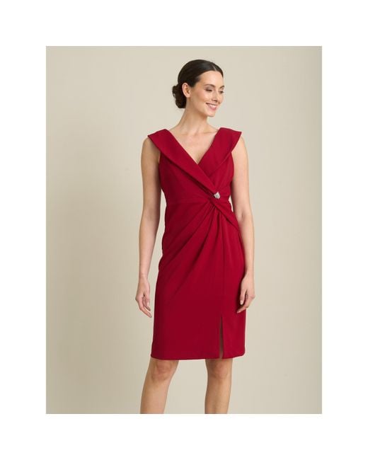 Gina Bacconi Red Solange Ruched Wrap Dress
