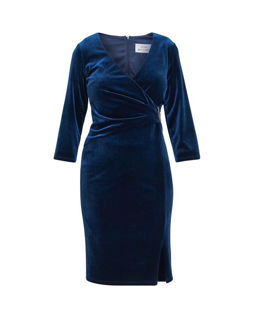 Gina Bacconi Blue Rachael Velvet Dress With Trim