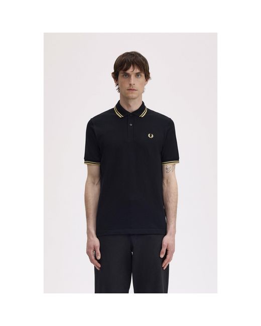 Fred Perry Black Mie Tip Short Sleeve Polo Shirt for men