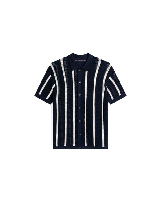 Tommy Hilfiger Blue Vertical Stripe Short Sleeve Shirt for men