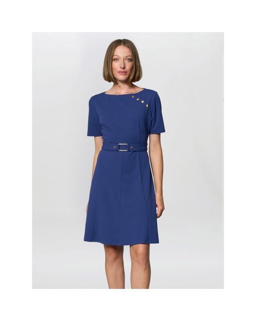 Gina Bacconi Blue Elise Belted Shift Dress
