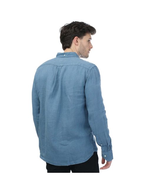 Gant Blue Garment-Dyed Linen Button-Down Shirt for men