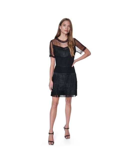 DKNY Black Fringe Cut Out Top