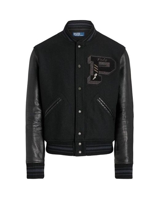 Polo Ralph Lauren Black Logo-patch Wool-blend And Leather Jacket X for men