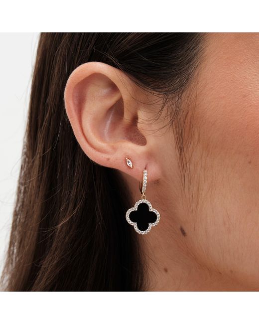 Jon Richard Black Plated And Jet Clover Huggie Earrings