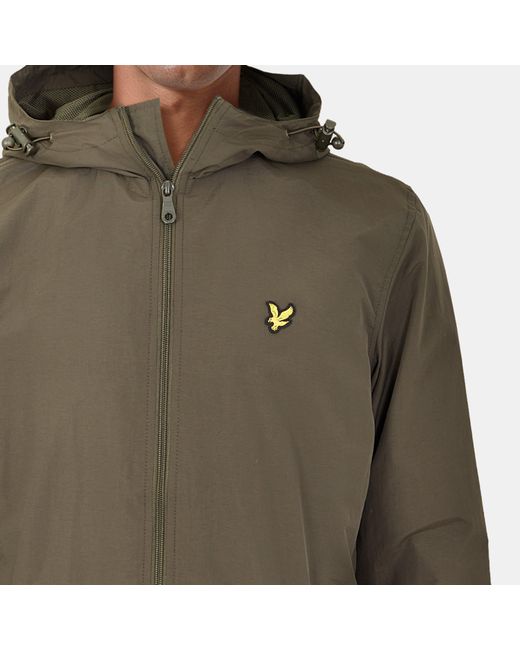 Lyle & Scott Green Zip Through Cotton Wind Resistant Long Sleeve Hooded Rain Anorak for men
