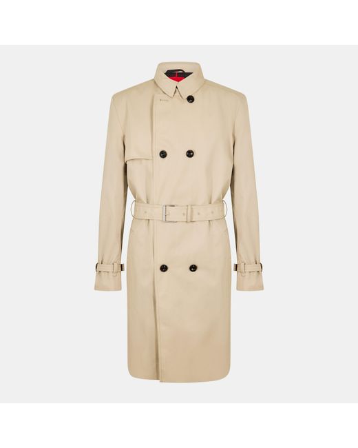 HUGO Natural Double-Breasted Weather-Resistant Tailored Fit Trench Coat for men