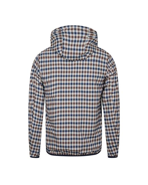 Aquascutum Blue Reversible Check Hooded Long Sleeve Rain Anorak for men