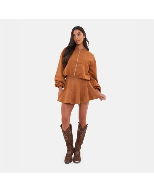 I Saw It First Brown Faux Suede Skater Skirt