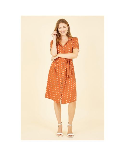 Yumi' Orange Spot Retro Shirt Dress
