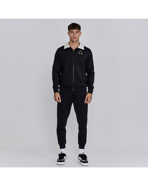 Siksilk Black Short-Sleeve Crest Tracksuit Top for men