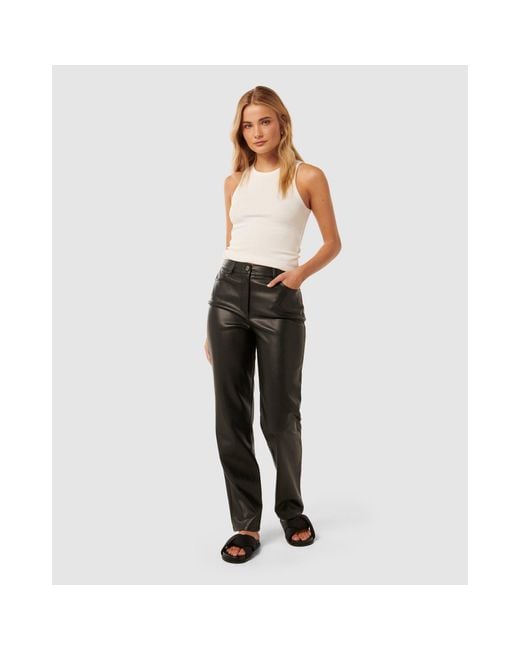 Forever New Black Una Vegan Leather Straight Leg Pants