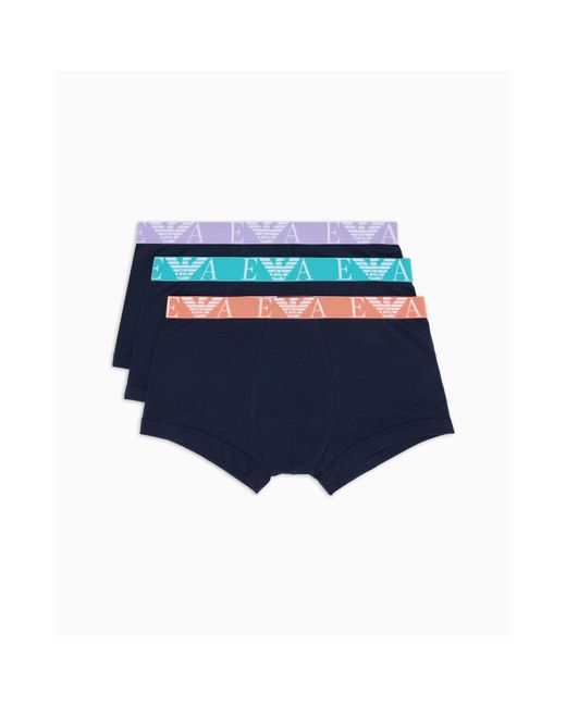 Emporio Armani Blue 3-Pack Logo Trunks for men