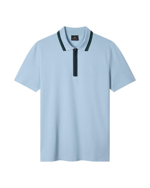 Paul Smith Blue Zipped Short Sleeve Polo Shirt for men