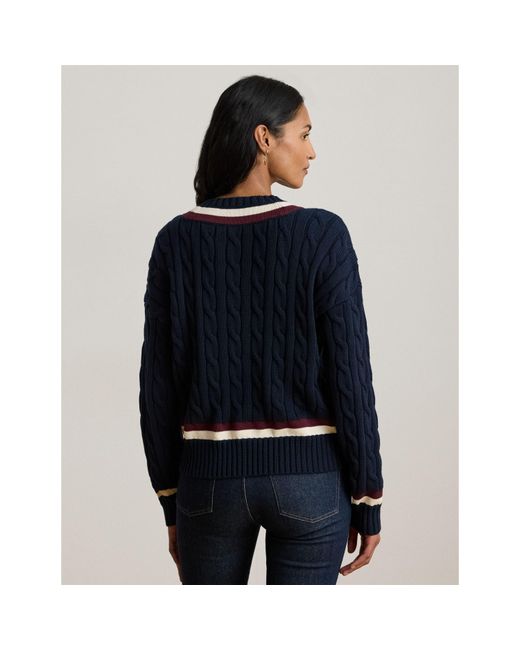 Ralph Lauren Blue Real Leather Knitted Crew Neck Jumper