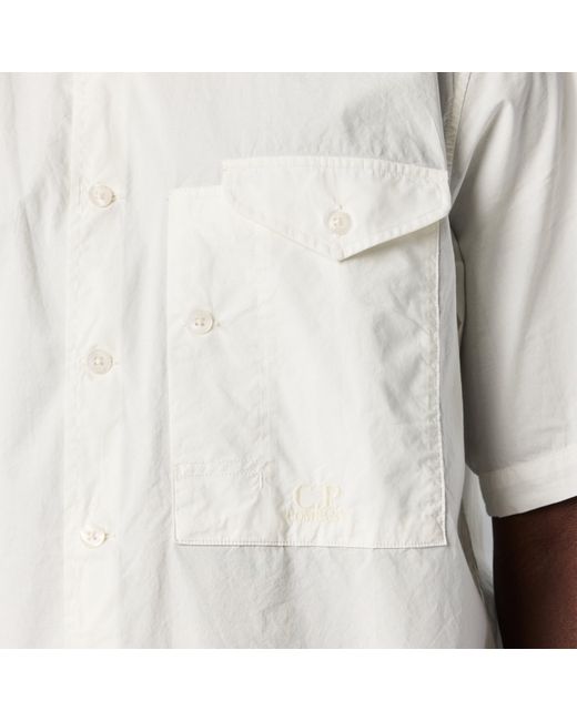 C P Company White Short Sleeve Embroidered Logo Shirt for men